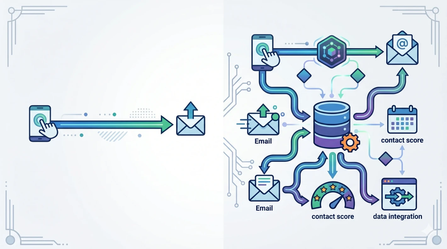 A clean, abstract illustration of two paths: one simple and straight, one complex and branching, representing automation logic.