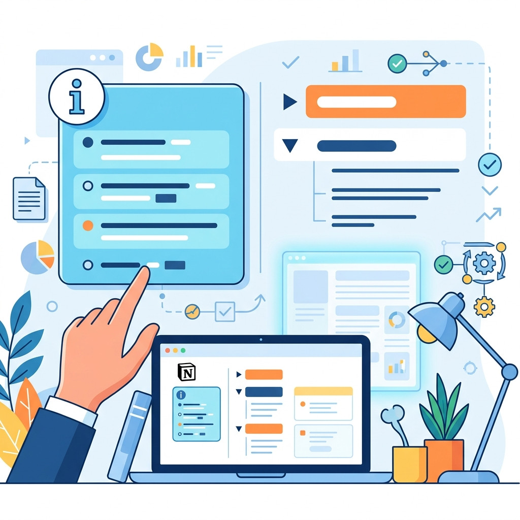 Professional B2B SaaS blog illustration representing Notion Callout Blocks and Toggle Headings.